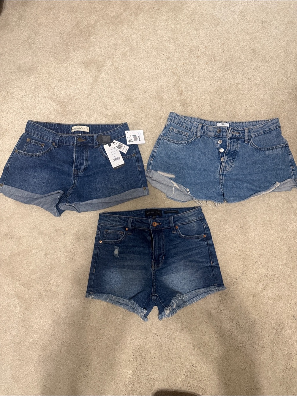 Trio of Blue Denim Shorts Ripcurl, Kendall & Kylie, Forever 21